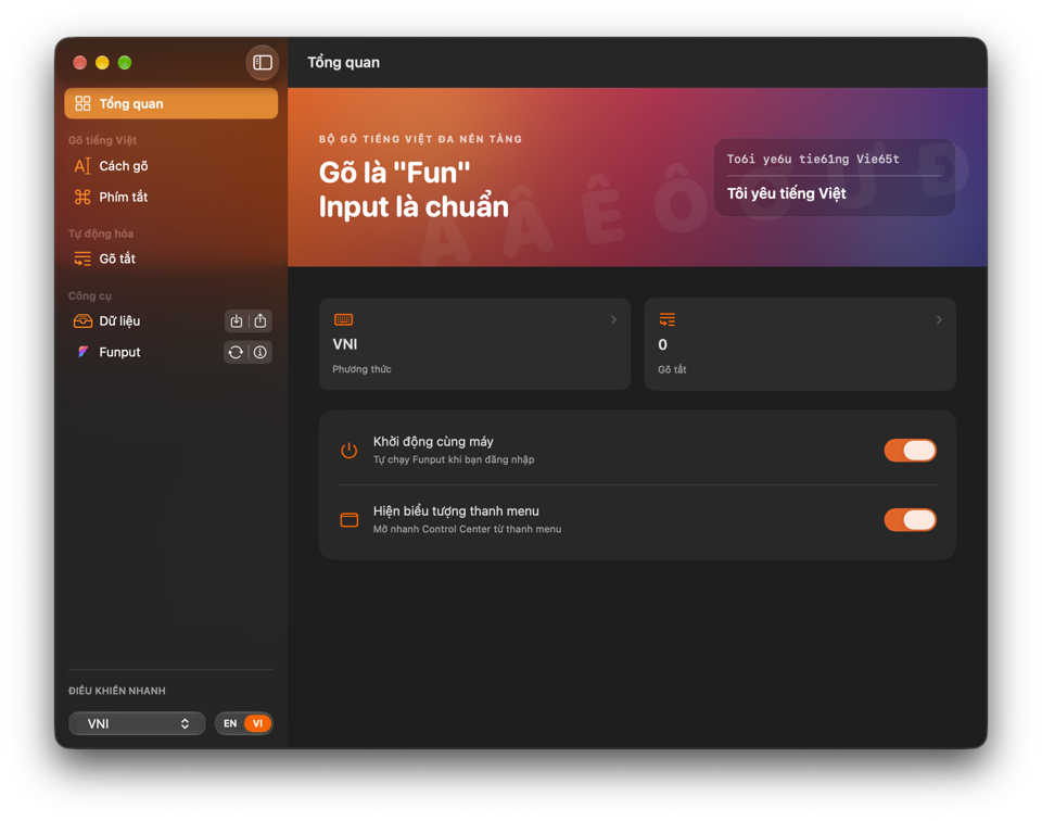 Giao diện Funput trên macOS